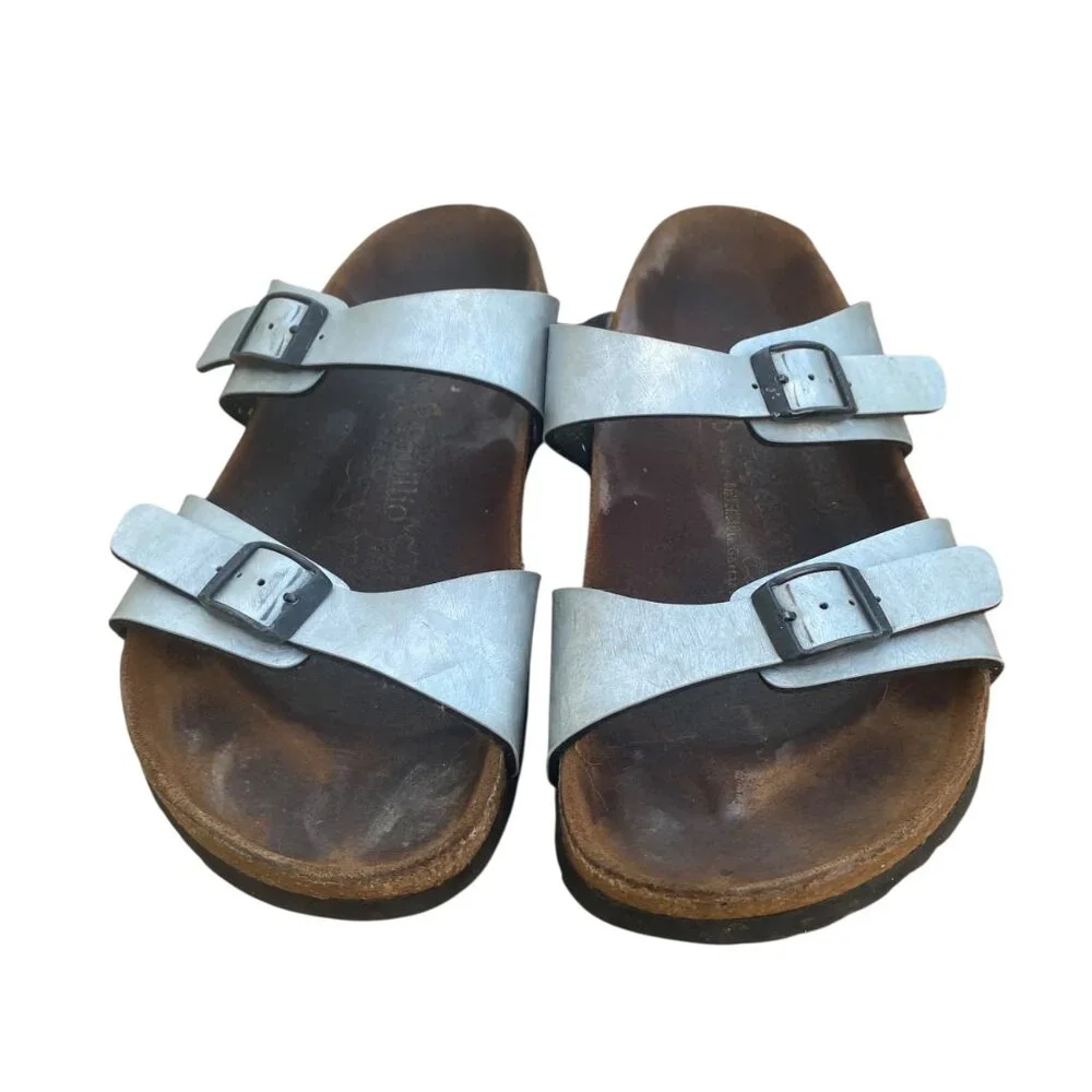 Birkenstock Papillio‎ Sydney Silver Metallic Sandal Double Strap Women EU42/US11